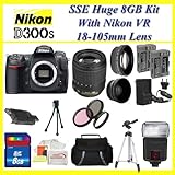 Nikon D300s 12.3mp Digital SLR Camera with 3inch LCD Display (Includes Manufacturer's Supplied Accessories) with 18-105mm Lens + SSE Huge Lens & Tripod Deluxe Accessories Package
