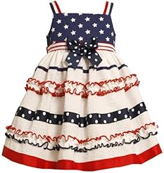 Girls Striped Print Cotton/Polyester  Dress With a Ribbon 