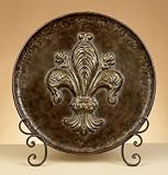 Metal Charger Plate - Oversized Medallion Plaque & Stand with Fleur De Lis