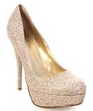 517SnWRMbZL. SL160  Gold Glitter Closed Toe Platform Heel Pumps