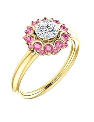 14K Yellow Gold Round Cut Diamond and Pink Sapphire Flower Inspired Ring -- LIFETIME WARRANTY