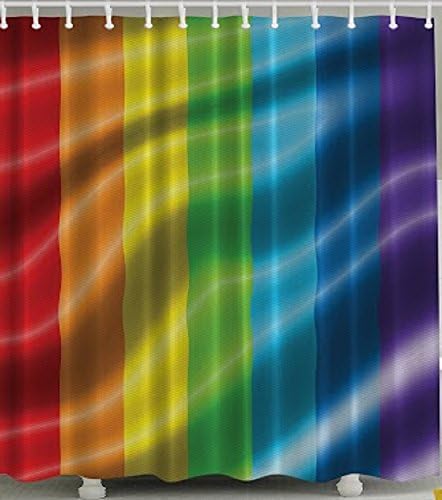 Rainbow Colors Shower Curtain Set - Water, Soap, Mildew Resistant - Machine Washable - Non Vinyl Liner - Shower Hooks Are Included Modern Theme