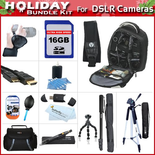16GB Monster DSLR Accessory Kit For All Nikon, Canon, Sony, Olympus, Pentax DSLR's Includes 16GB High Speed SD Memory Card + Deluxes Case, 57