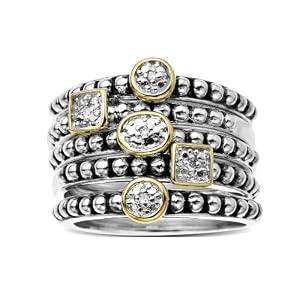 S&G Sterling Silver and 14k Yellow Gold Stacked Diamond Ring (0.02 cttw, I-J Color, I2-I3 Clarity), Size 9