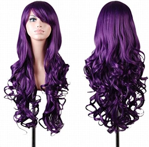 CXB1983 Best Seller Long Purple Hair Heat Resistant Spiral Curly Cosplay Wig with Free Wig Cap