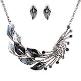 Yazilind Ethnic Style Tibetan Silver Black Peacock Crystal Chunky Bib Earrings Necklace Jewerly Set Wedding Party thumbnail