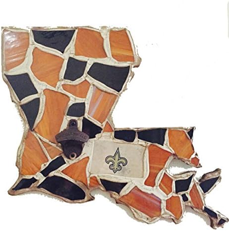 Unique Mosaic Home Decor and Designs, Wall Home Decor, NEW Orleans Saints, Louisiana Gold and Black State Shaped Bottle Opener