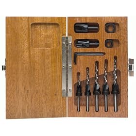 Click here to buy #8 Set Complete to Countersink, Counterbore, Predrill and Plug for Screw Sizes 6, 8, 10,....