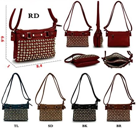 Diophy Studs and Rhinestone Messenger BAG Purse Bag PU Leather Women Woman Handbag Cross Body Bag, BH-1805 (Brown)