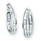 10K White Gold 1/2 ct. Baguette Cut Diamond Huggie Earrings (Highest Quality)