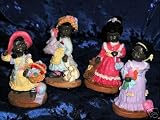 ETHNIC ART FIGURINE SET / BLACK CHILDREN MINIATURE AFRICAN AMERICAN LITTLE SUNDAY GIRLS 4 pc. COLLECTABLE CURIO STATUE SET