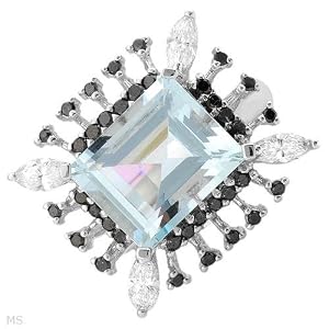 Cocktail Ring With 6.00ctw Genuine Marquise Cut Clean Diamonds and Aquamarine Made of 14K White Gold. Total item weight 8.0g (Size 7)