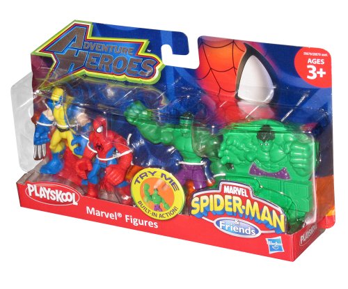  Playskool Adventure Heroes Marvel Figures Action Figure Set with Wolverine, Spider-Man and Hulk