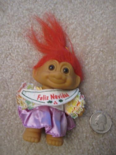 Russ Berrie..... Feliz Navidad Troll, with Red Hair Figurine / Ornament