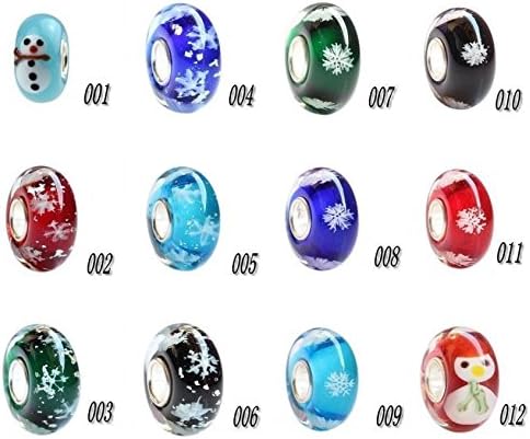 You Pick Snowflake &amp; Snowman &amp;Winter Christmas Murano Glass Silver Beads Sterling Fits EvesErose, Pandora, &amp; Similar Charm Bracelets (Style 10)
