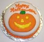 Chocolate Decorated Cake Single Layer 8" Round Topped with Pumpkin Cookie Orange Trim