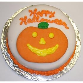 Chocolate Decorated Cake Single Layer 8" Round Topped with Pumpkin Cookie Orange Trim
