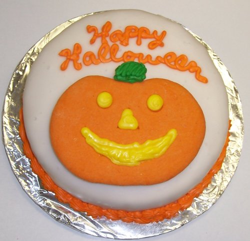 Carrot Decorated Cake Single Layer 8 Round Topped with Pumpkin Cookie Orange Trim by Scott