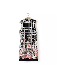 Floral Print Plaid Print Cotton Sleeveless  Dress