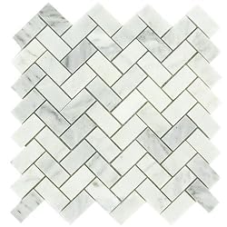 Carrara (Carrera) Herringbone 1x2" Honed Venato Mosaic Tile