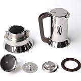 Alessi 6-Cup Espresso Coffee Maker in 18/10 Stainless Steel Mirror Polished with Magnetic Heat Diffusing Bottom