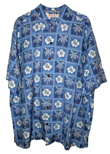 Tommy Bahama Peace Love and Patch Silk Camp Shirt (Color: Beachside Blue, Size XL)