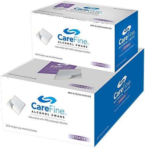CareFine Alcohol Prep Pads, Sterile Swabs, Box of 200