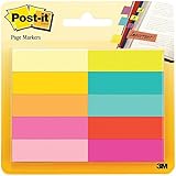 Post-it Page Markers, 1/2 in x 1 3/4 in, Assorted Bright Colors, 50 Sheets/Pad, 10 Pads/Pack (670-10AB)