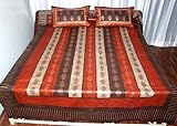 Unique Golden Hand Block Print Double Bedspread with Pillow Cover