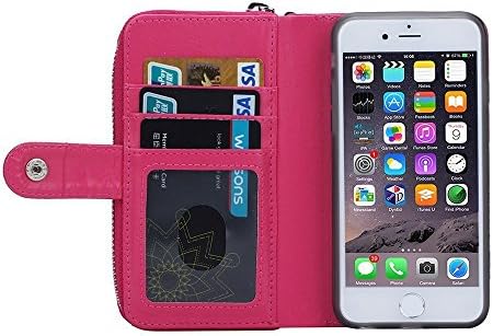 Yoonimi Wallet Case, Magnetic Cell Phone Case for Apple iPhone 6 Plus/6S Plus 5.5" Screen Purse Wallet PU Leather Zipper Case with Credit Card Slot&Flip Cover for iPhone 6 Plus/iPhone 6S Plus-Rose Red