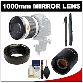Samyang 500mm f/6.3 Mirror Lens (White) with 2x Teleconverter (=1000mm) + Monopod Kit for Olympus OM-D EM-5, Pen E-P2, E-P3, E-PL2, E-PL3, E-PM1 & Panasonic Micro 4/3 Digital Cameras