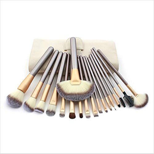 Latest 18pcs Horse Hair Professional Makeup Brushes Cosmetics Foundation Powder Eyeliner Set Kits with White Cream-colored Case