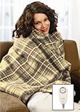 Sunbeam Tan Plaid Fleece Electric Heated Warming Throw Blanket
