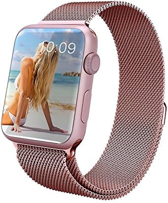 Apple Watch Band 38mm, Vanstone Apple Watch Accessories, Milanese Loop Stainless Steel Bracelet Strap Replacement Wrist Band Strong Magnetic Closure Clasp For Women/Men (Rose Gold/38mm)