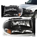 1997 - 2004 Dodge Dakota Black Housing Headlights with Amber Reflector Bumper Lights by HK5&node=15684181