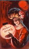 Wallmonkeys Peel and Stick Wall Decals - A Merry X Mas Postcard with a Woman Holding a Snowglobe - Removable Graphic