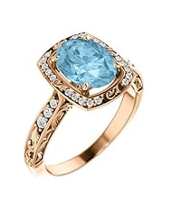 10K Rose Gold 9.00x7.00mm Oval Cut Aquamarine and Diamond Ring -- LIFETIME WARRANTY