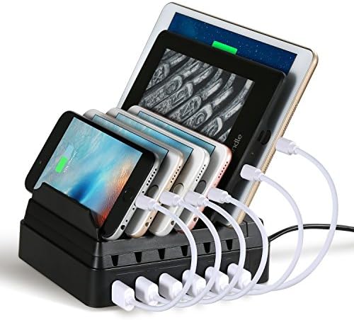Charging Station, Maxnic 6-Port USB Charging Docks Multi-Device Organizer Fast Charger [44W/2.4A Max] with Cord Storage, Multi-Port USB Charger Desktop Charging Stand for Smartphones and Tablets