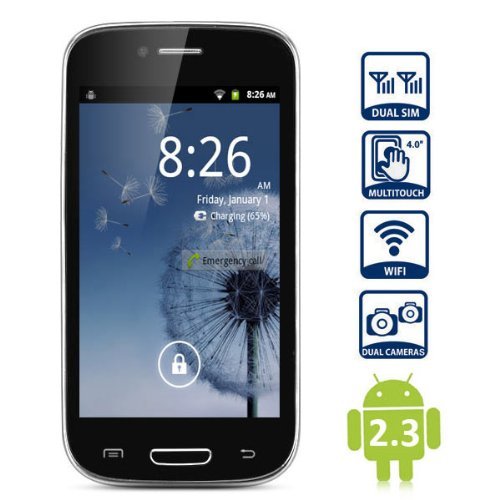 Unlocked Quadband 2 sim card with Android 2.3 OS (Android 4.1 UI) Smart Phone 4.0 Inch Capacitive Touch Screen T-mobile Simple mobile (Black)