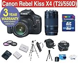 Canon EOS Rebel Kiss X4 (T2i/550D) EF-S 18 MP Digital Camera with Canon 18-55mm IS Lens + Canon 75-300mm Zoom Lens + High Capacity Li-Ion Battery + 8 GB Memory Card + 50 Titanium Anodized Tripod + 6 Piece Accessory Kit + Deluxe Padded Camera Bag + Multi-Coated Glass UV Filter + Multi-Coated Glass Polarizer Filter + Multi-Coated Glass FLD Filter + 3 Year CELLTIME Extended Warranty (Japan Made)