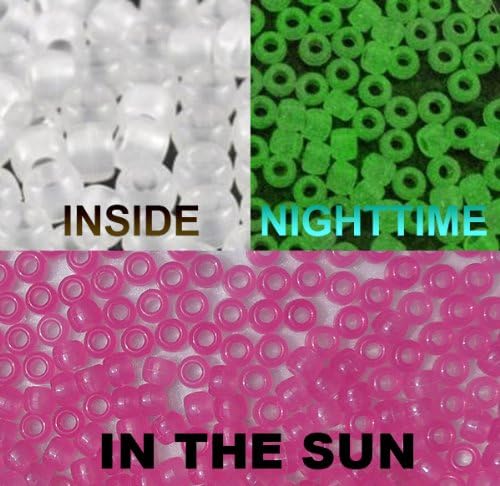 500 UV Red Color Changing Reactive Plastic Pony Beads - Also Glows in the Dark