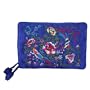 Silky Embroidered Brocade Jewelry Travel Organizer Roll Pouch - Sapphire Blue