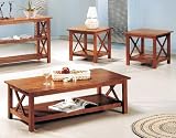 3pcs Cross Design Brown Finish Coffee & End Table Set