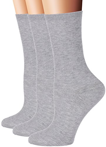 Flora&Fred Women's 3 Pair Pack Cotton Crew Socks Gray