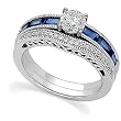 14K White Gold Sapphire and Diamond Wedding Set Semimount - CENTER STONE NOT INCLUDED