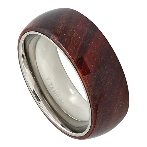 8mm Domed Hawaiian Koa Wood Inlay Titanium Wedding Band