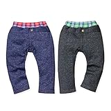 ベビー服 男の子 ロング パンツ ボトム 裏起毛 デニム調 チェック切替 ウエストゴム 男児 ベビー (2.ブラック/80cm)