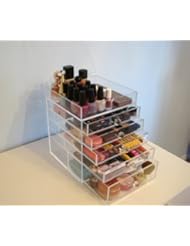 Beauty: ACRYLIC MAKEUP COSMETICS ORGANIZER 5 DRAWER PLUS 1 LID BEAUTY CUBE STORAGE (Crystal knobs (handles)) - Beauty Cube