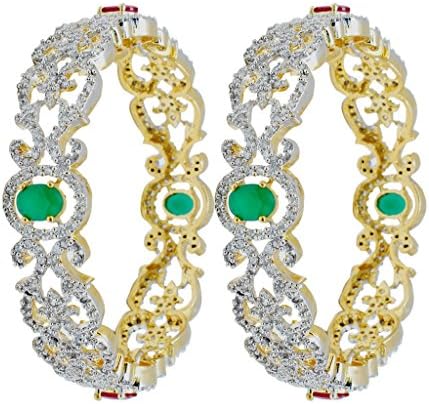 Affinity Jewellers Western designer red and green american diamond bangles Gold Plated