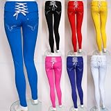 Origin Fashion Womens Girls Lace Up Designer Skinny Cigarette Trousers Jeans Jeggings Black Red Purple Blue Pink Uk Size 8 10 12 14 16